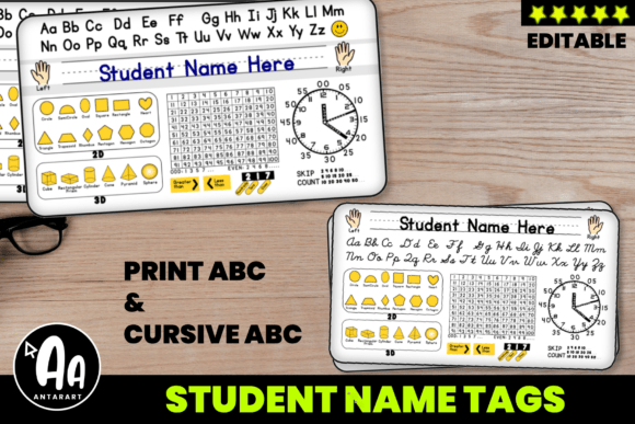 Editable Desk Name Tags Labels PencilBox for 3rd & 4th Grade