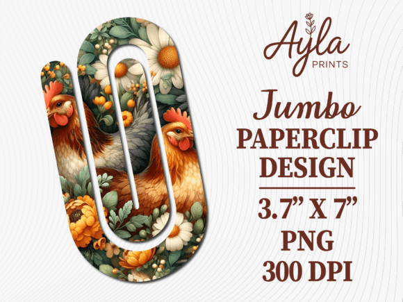 Farmhouse Chicken Floral Jumbo Paperclip