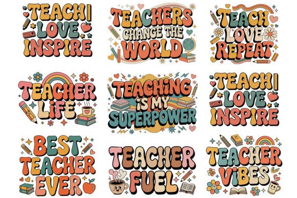 Retro Teacher PNG Bundle Teach Love in: The Ultimate Resource for Creative Educators and Designers
