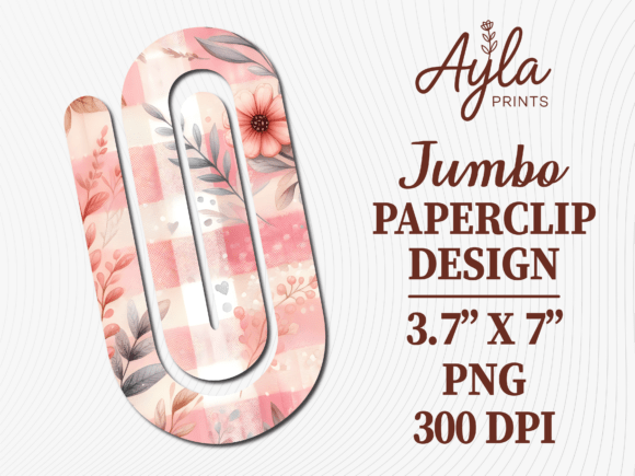 Unlock Your Creativity with the Soft Pink Floral Feather Jumbo Paperclip Sublimation Design